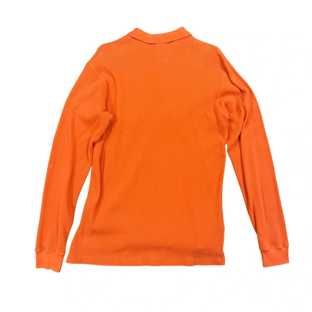 Vintage 90s Polo Ralph Lauren Orange Waffle Knit Thermal Polo Shirt Men's M
